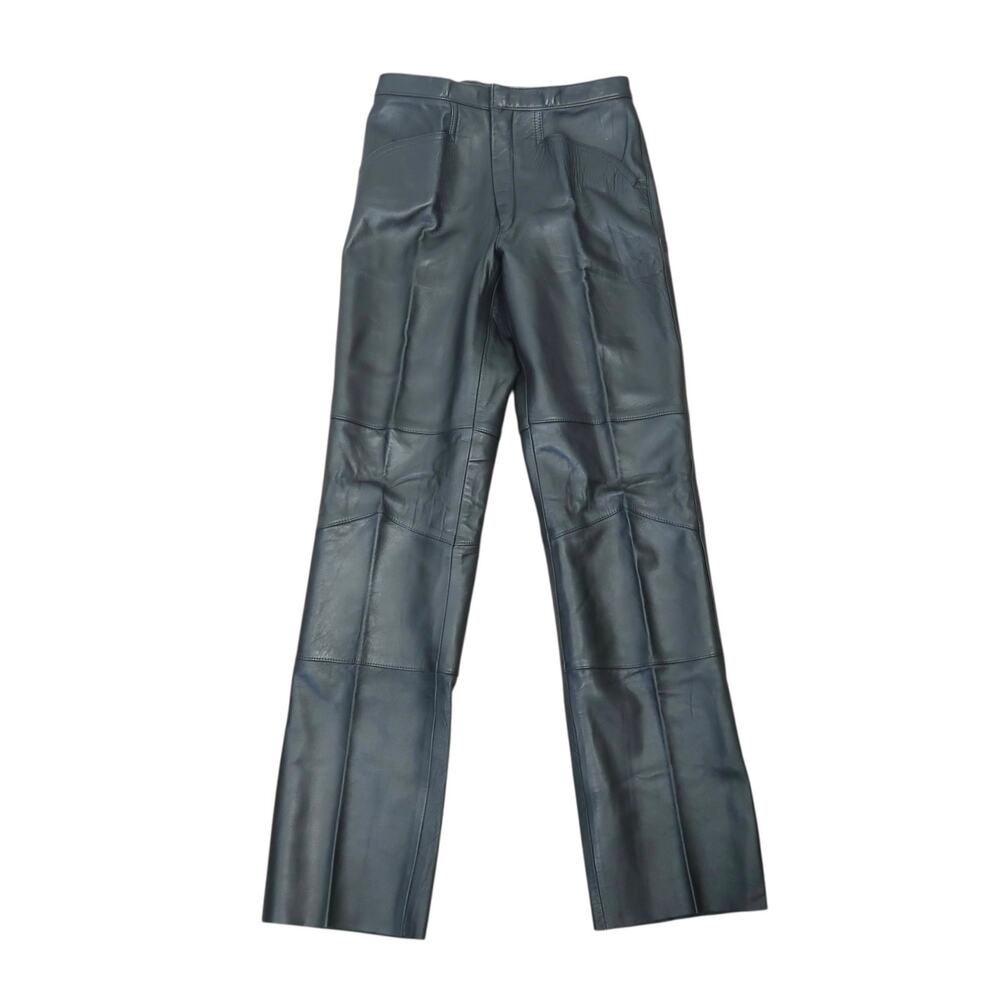 Vintage 80s Lederly Black Leather Straight Leg Moto Pants 28"